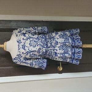 Boston Proper Blue Damask Dress